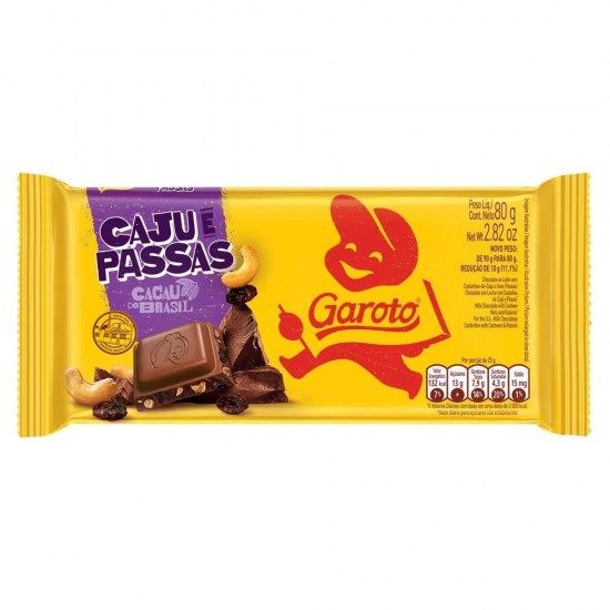 CHOCOLATE  GAROTO  CAJU/PASS 80G